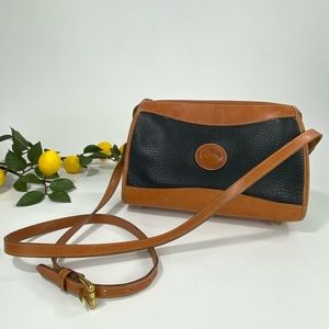 Vintage Dooney & Bourke All Weather Leather Classic Zip Top Black British Tan